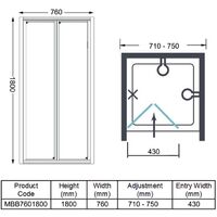 Merlyn Mbox Loft Height Bi-Fold Shower Door 760mm W x 1800mm H - 4mm Clear Glass