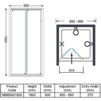 Merlyn Mbox Loft Height Bi-Fold Shower Door 900mm W x 1800mm H - 4mm Clear Glass