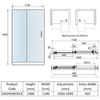 Orbit A8 Sliding Shower Door 1100mm Wide - 8mm Glass