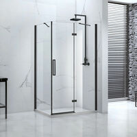 Verona Aquaglass Onyx Black Framed Hinged Shower Door with Inline Panel 1700mm Wide - 8mm Glass
