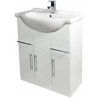Verona Bianco Floor Standing Vanity Unit and Basin 750mm Wide - Gloss White 1 Tap Hole