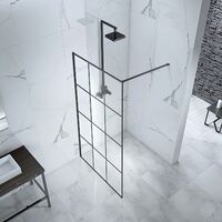 Verona Aquaglass Velar Black Crittall Walk-in Shower Panel 1000mm Wide with Towel Rail - 8mm Glass