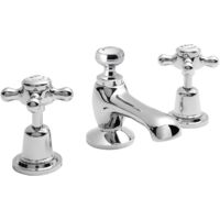 Bayswater Crosshead Dome 3-Hole Basin Mixer Tap with Waste - White/Chrome