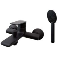 Vema Timea 2-Hole Bath Shower Mixer Tap with Shower Kit and Bracket Wall Mounted - Matt Black