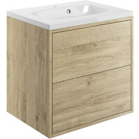 Signature Lund Wall Hung 2-Drawer Vanity Unit with Basin 600mm Wide - Havana Oak