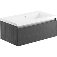 Signature Stockholm Wall Hung 1-Drawer Vanity Unit with Basin 815mm Wide - Graphitewood