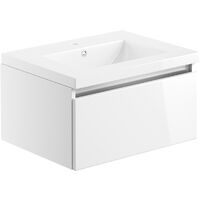 Signature Stockholm Wall Hung 1-Drawer Vanity Unit with Basin 615mm Wide - White Gloss