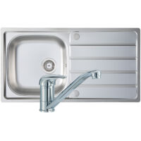 Prima 1.0 Bowl Kitchen Sink with Sink Tap and Waste Kit 965mm L x 500mm W - Stainless Steel