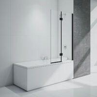 Merlyn Black Two Panel Square Hinged Bath Screen 1500mm H x 900mm W Right Handed - 8mm Glass