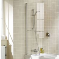 Signature Classic Single Panel Square Hinged Bath Screen with Towel Bar 1500mm H x 800mm W - 6mm Glass