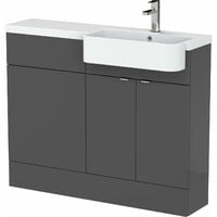 Hudson Reed Fusion RH Combination Unit with Round Semi Recessed Basin 1100mm Wide - Gloss Grey