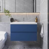 Hudson Reed Urban Wall Hung 2-Drawer Vanity Unit with Basin 1 Satin Blue - 800mm Wide