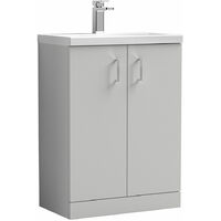 Nuie Arno Floor Standing 2-Door Vanity Unit with Polymarble Basin 600mm Wide - Gloss Grey Mist