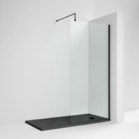 Nuie Wet Room Screen 1850mm High x 700mm Wide with Support Bar 8mm Glass - Matt Black