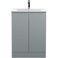 Hudson Reed Urban Floor Standing 2-Door Vanity Unit with Basin 2 Satin Grey - 600mm Wide