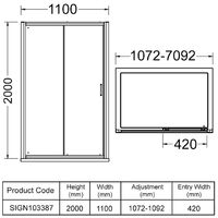 Signature Inca8 Semi-Framed Sliding Shower Door 1100mm Wide - 8mm Glass