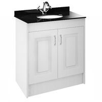 Nuie York Floor Standing Vanity Unit with Black Marble Basin 800mm Wide White Ash - 1 Tap Hole
