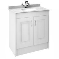 Nuie York Floor Standing Vanity Unit with White Marble Basin 800mm Wide White Ash - 1 Tap Hole