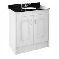 Nuie York Floor Standing Vanity Unit with Black Marble Basin 800mm Wide White Ash - 3 Tap Hole
