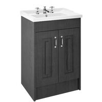 Nuie York Floor Standing Vanity Unit with Basin 600mm Wide Royal Grey - 3 Tap Hole