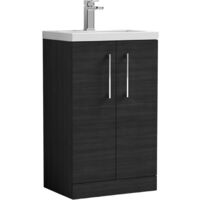 Nuie Arno Floor Standing 2-Door Vanity Unit with Polymarble Basin 500mm Wide - Hacienda Black