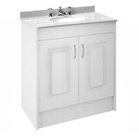 Nuie York Floor Standing Vanity Unit with White Marble Basin 800mm Wide White Ash - 3 Tap Hole