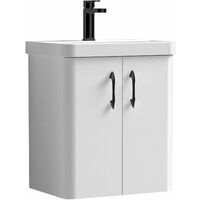Curva Arc Wall Hung Vanity Unit with Black Handles - 500mm Wide - Gloss White