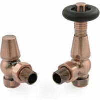 West Jaguar TRV Angled Thermostatic Radiator Valve and Lockshield - Antique Copper