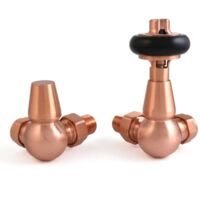 West Eton Traditional Corner Manual Radiator Valves Pair and Lockshield - Brushed Copper