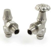 West Abbey Angled Manual Radiator Valve and Lockshield - Satin Nickel