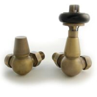 West Faringdon Corner Thermostatic Radiator Valve and Lockshield - Old English Brass