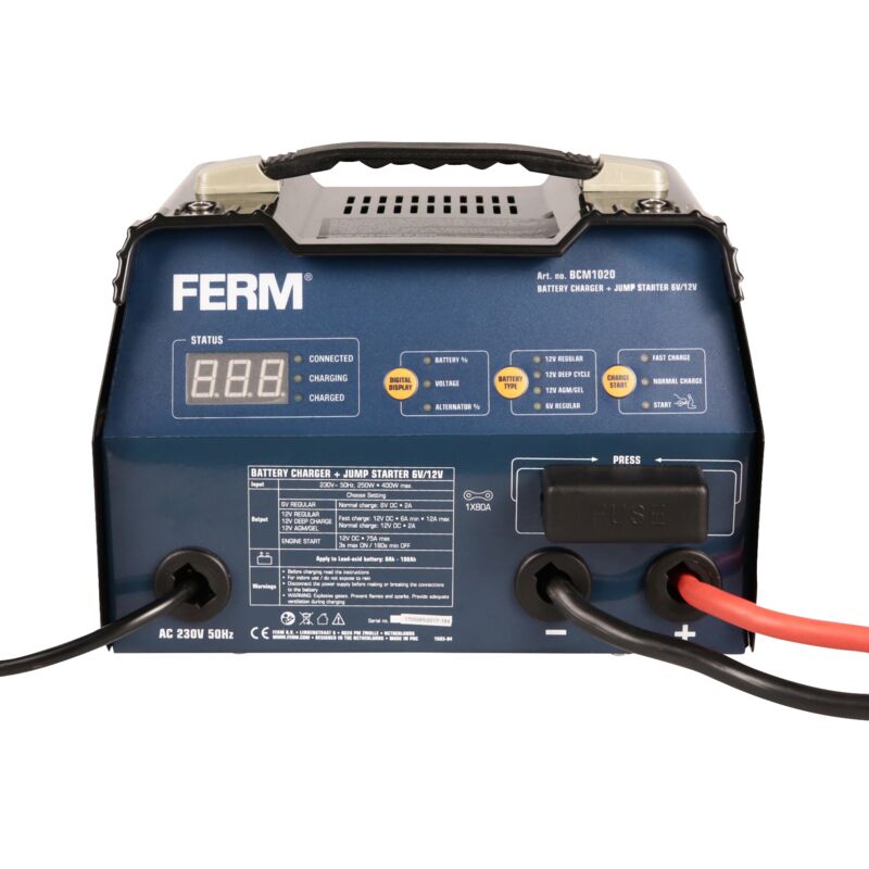 FERM Cargador de batería 6V/12V