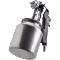 FERM Pistola de pintura  - Neumática - Vaso de aluminio 750cc - Max.  6 bar - Suministro de pintura ajustable - Patrón de pulverización fácilmente ajustable