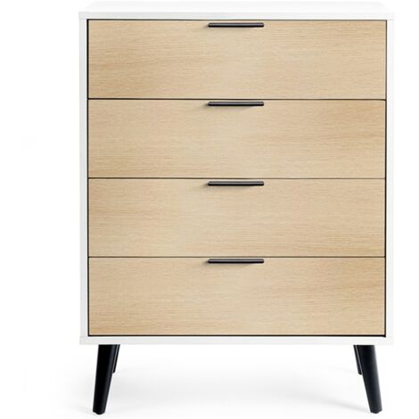 Oak and Matt White Wide Chest of Drawers (4 Drawers)