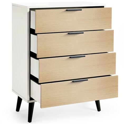 Oak and Matt White Wide Chest of Drawers (4 Drawers)