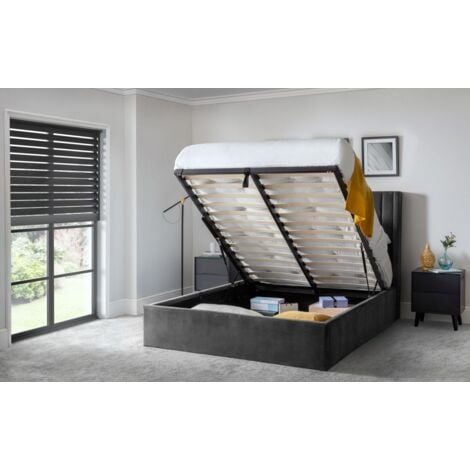 Premium - Grey Scalloped Velvet Ottoman Bed - Super King Size 6ft (180cm)
