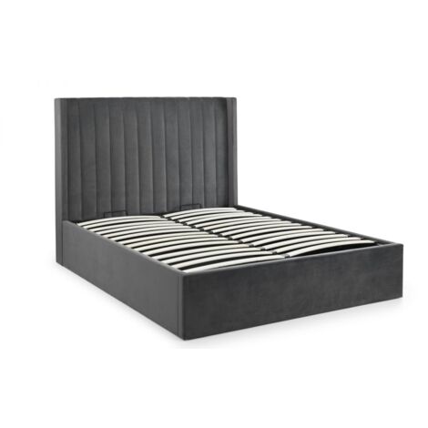Premium - Grey Scalloped Velvet Ottoman Bed - Super King Size 6ft (180cm)
