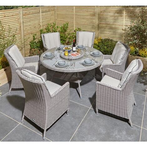 6 Seater Natural Stone Rattan Weave Dining Set