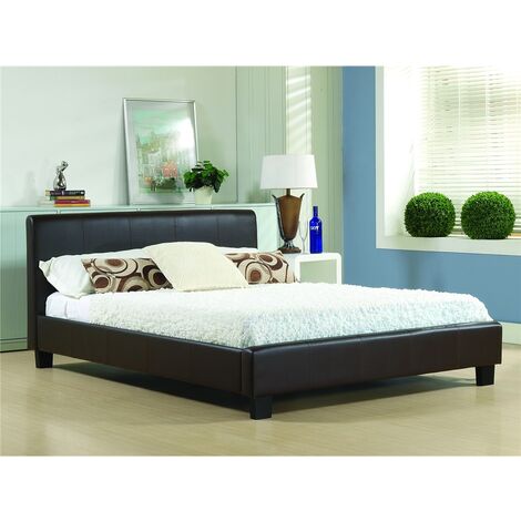 Brown Low End Faux Leather Bed Frame - Super King Size 6ft