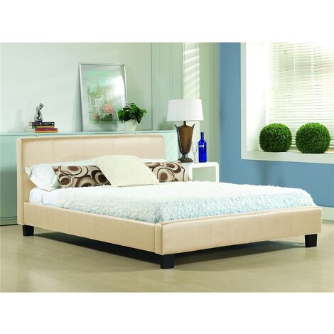 Cream Low End Faux Leather Bed Frame - Double 4ft 6"