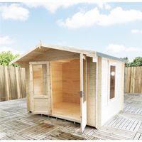 3.3m x 3m Premier Log Cabin With Half Glazed Double Doors and Single Window Front + Free Extra Side Window and Floor & Felt (19mm) (Show Site)