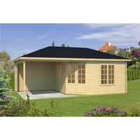6.8m x 3.8m Budget Apex Log Cabin + Porch (225) - Double Glazing (40mm Wall Thickness)