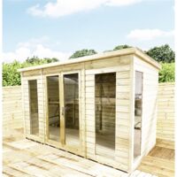 12 x 10 PENT Pressure Treated Tongue & Groove Pent Summerhouse with Higher Eaves and Ridge Height Toughened Safety Glass + Euro Lock with Key