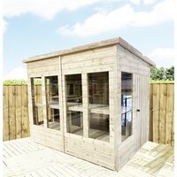 8 x 6 Pressure Treated Tongue And Groove Pent Summerhouse - Potting Shed - Bench + Safety Toughened Glass + RIM Lock with Key + SUPER STRENGTH FRAMING