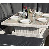 6 Seater Putty Grey Rattan Weave Corner Dining Set - With Benches