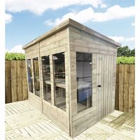 8 x 5 Pressure Treated Tongue And Groove Pent Summerhouse - Potting Shed - Bench + Safety Toughened Glass + RIM Lock with Key + SUPER STRENGTH FRAMING