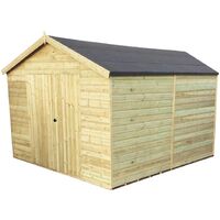 12 x 8 Windowless Premier Pressure Treated Tongue And Groove Apex Shed With Higher Eaves And Ridge Height And Double Doors (12mm Tongue & Groove Walls, Floor & Roof) + SUPER STRENGTH FRAMING