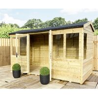 8 x 7 REVERSE Pressure Treated Tongue And Groove Apex Summerhouse + LONG WINDOWS + Safety Toughened Glass + Euro Lock with Key + SUPER STRENGTH FRAMING
