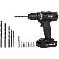 Mylek Compakt 18v Cordless Drill Screwdriver Set Lithium Ion With 13 Piece Accessories - Black