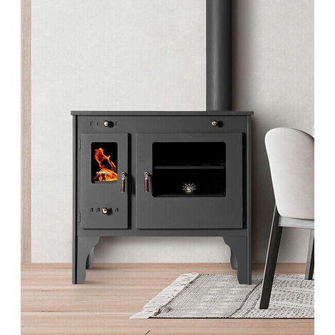 Prometey – Cuisinière à bois 7 kW – Efficacité 83,63 % – Classe A+ – Zone chauffée 30-80 m² – Dimensions 81x46x76 cm